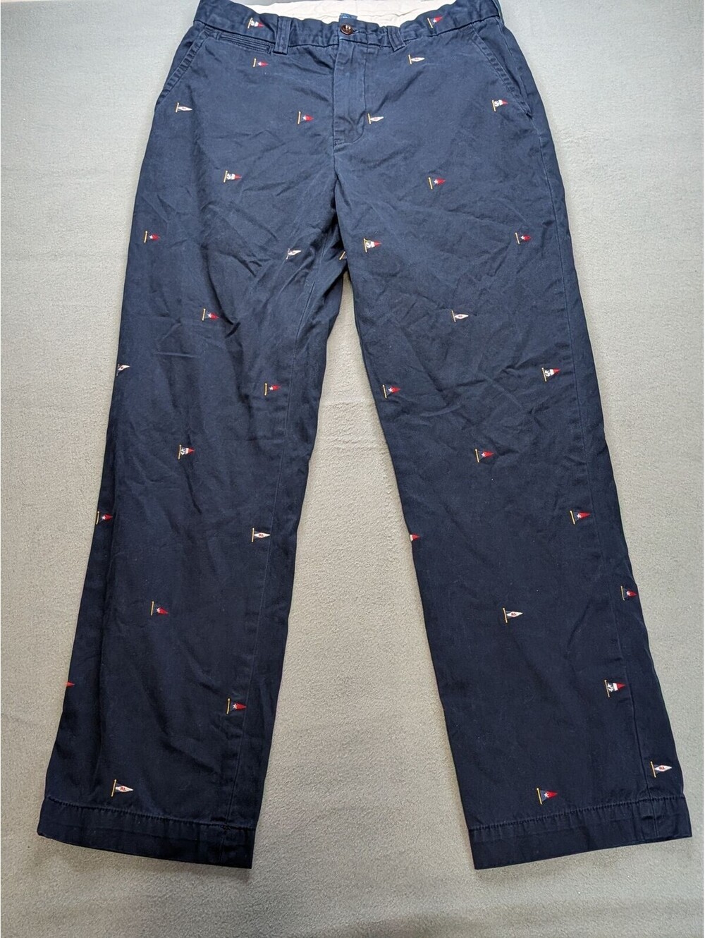 Polo Ralph Lauren Pants Mens 34x32 Blue Chino Flag Embroidered Nautical Casual